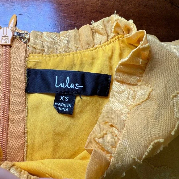 Lulus Women's XS Yellow Floral Ruffle Sleeveless Mini Dress - Picture 3 of 12